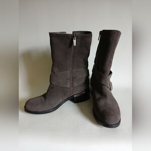 Vince Camuto Dark Gray Suede Leather Mid Length Boots Sz7M Strap Detail